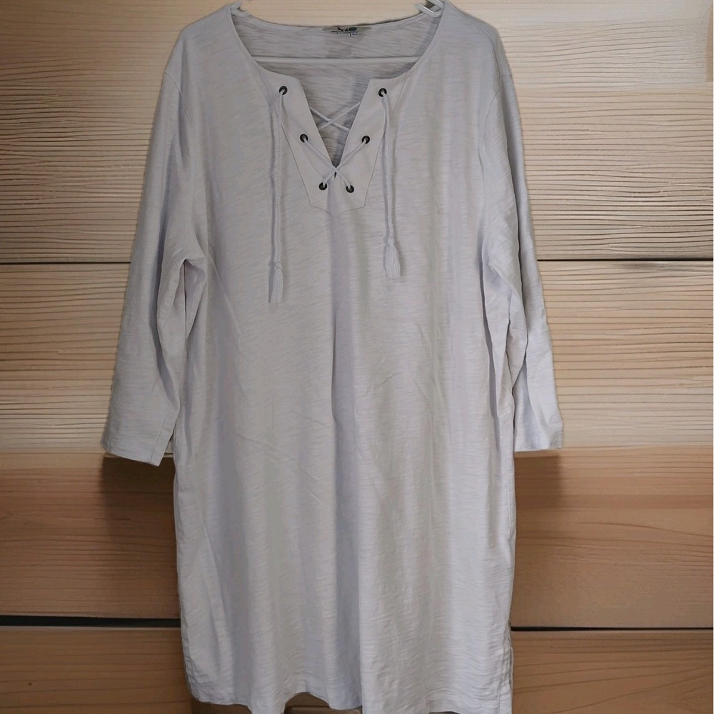 Boden Tunic Dress Womens 18 White 3/4 Sleeve Cotton Lace Up Neckline Beach Cover